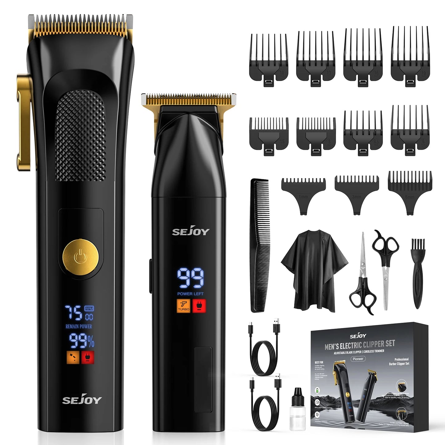 Sejoy Professional Hair Clipper & Trimmer Set – Rechargeable Grooming Kit for Men