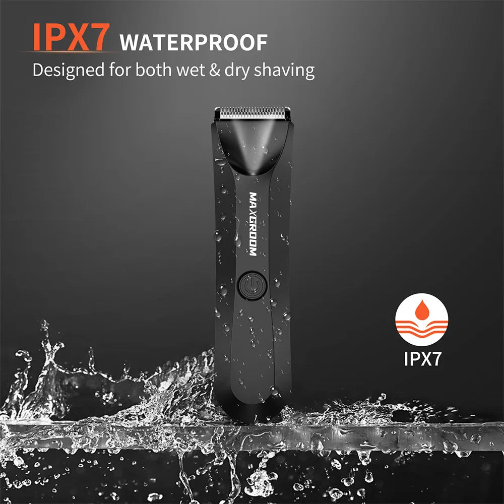 MAXGROOM™ Waterproof Men's Body Hair Trimmer – IPX7, Pubic & Groin Groomer