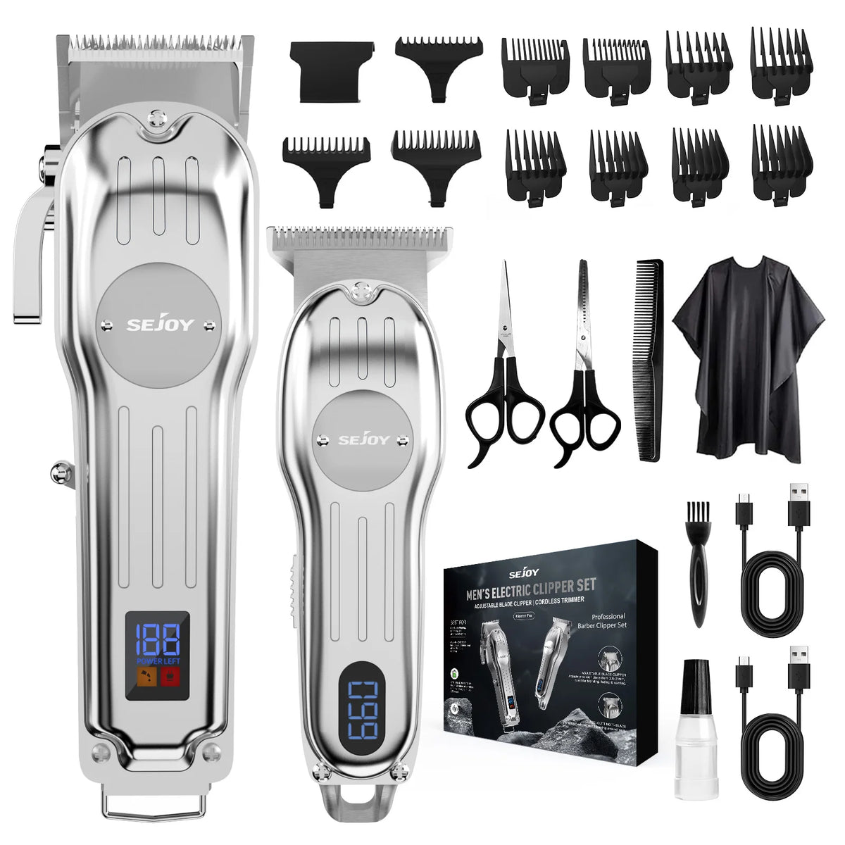 Sejoy Professional Hair Clipper & Trimmer Set – Rechargeable Grooming Kit for Men