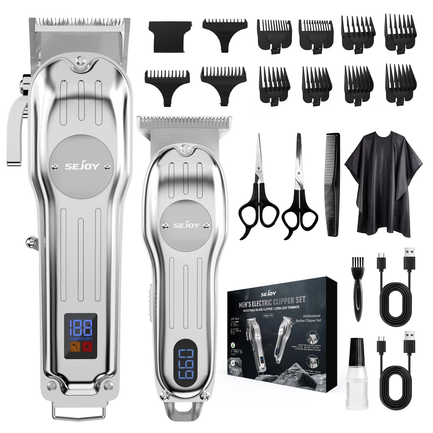 Sejoy Professional Hair Clipper & Trimmer Set – Rechargeable Grooming Kit for Men