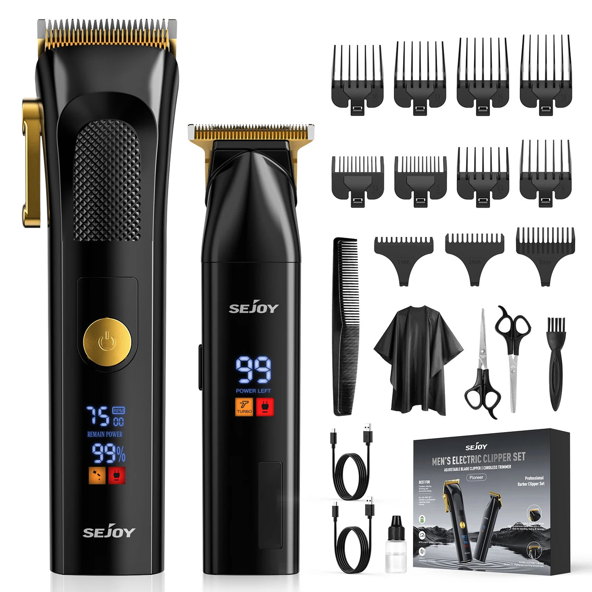 Sejoy Professional Hair Clipper & Trimmer Set – Rechargeable Grooming Kit for Men