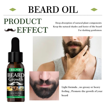 EELHOE Natural Beard Growth Oil 30ml — Nourishing, Strengthening, Fuller Beard Grooming Serum