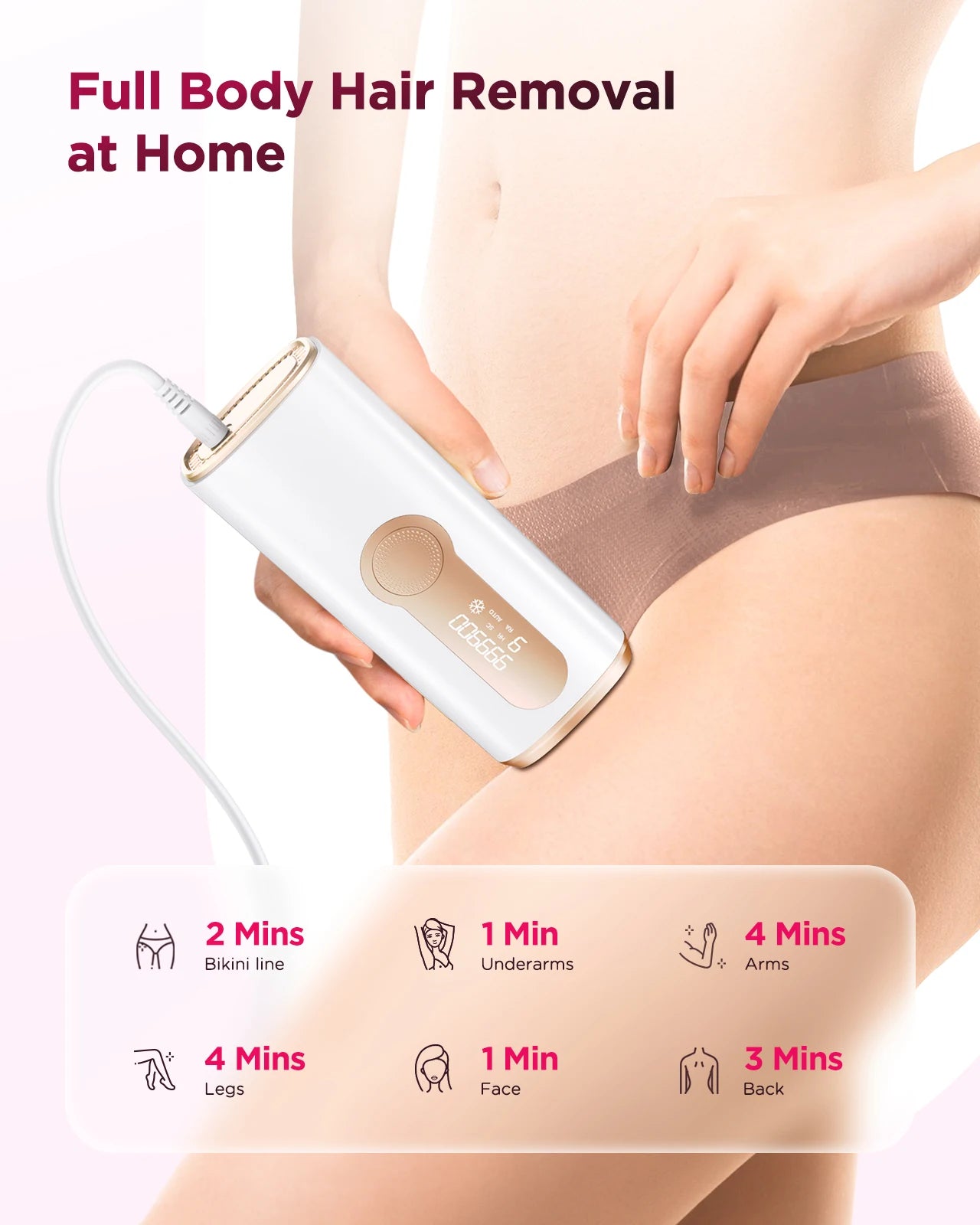 Hair Removal Device for Body, Face & Bikini – Painless Home Treatment
