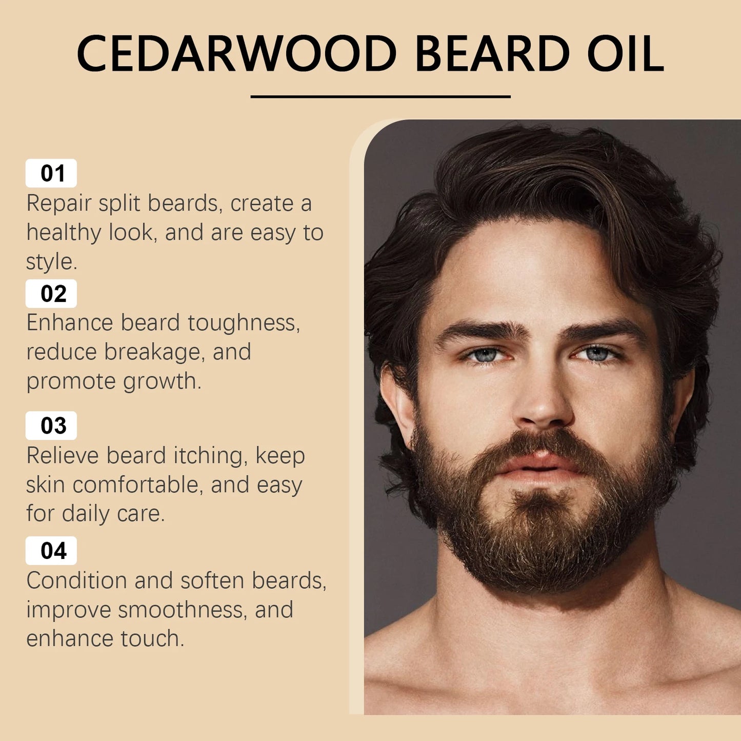 Beard Oil for Men — Cedarwood & Jojoba with Vitamin E | Softening & Beard Growth Care